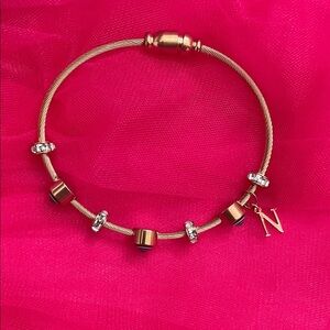 Gold letter N evil eye Charm Bracelet